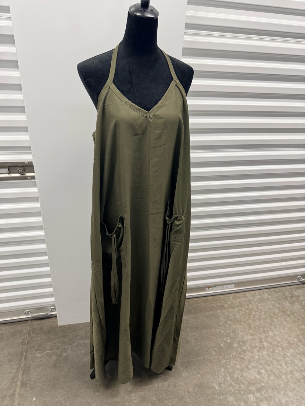 Sleeveless Olive Green Halter Maxi Dress
